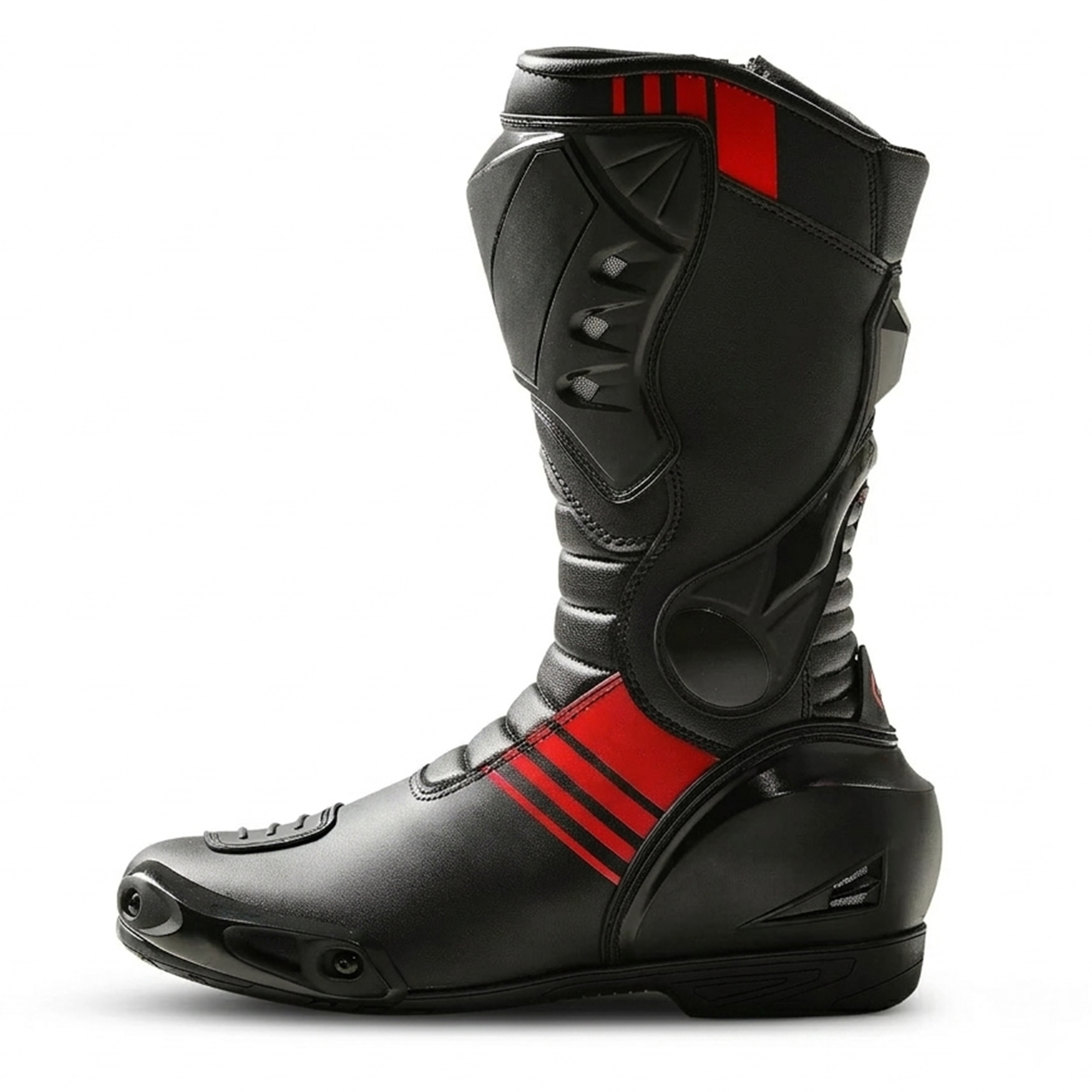Men's Leather Motorcycle Racing Boots - Black & Red Protective Sport Bike Riding Shoes - Image 3