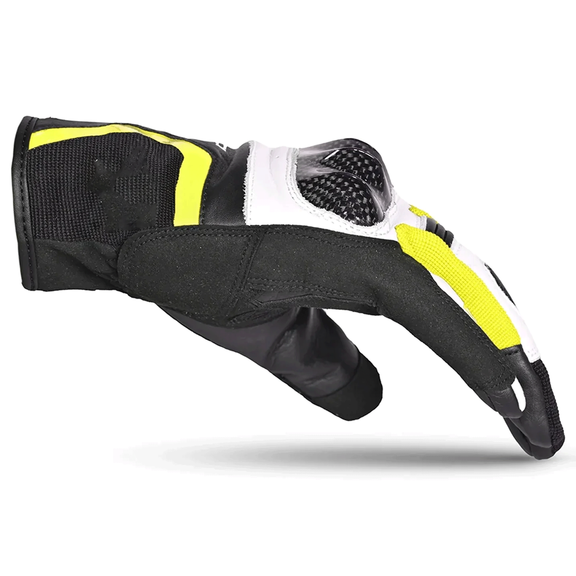 Carbon Fiber Leather & Mesh Sport Motorcycle Gloves – Stealth Black, White & High-Vis Yellow - Image 3