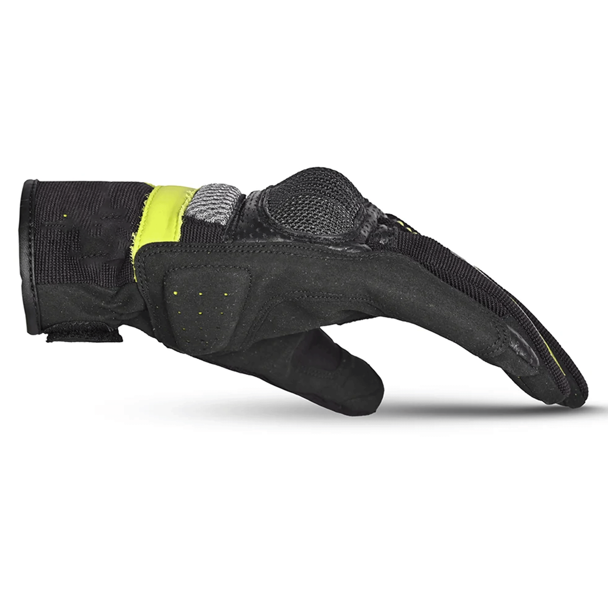 Tactical Perforated Leather & Mesh Motorcycle Gloves – Stealth Black & High-Vis Yellow - Image 2