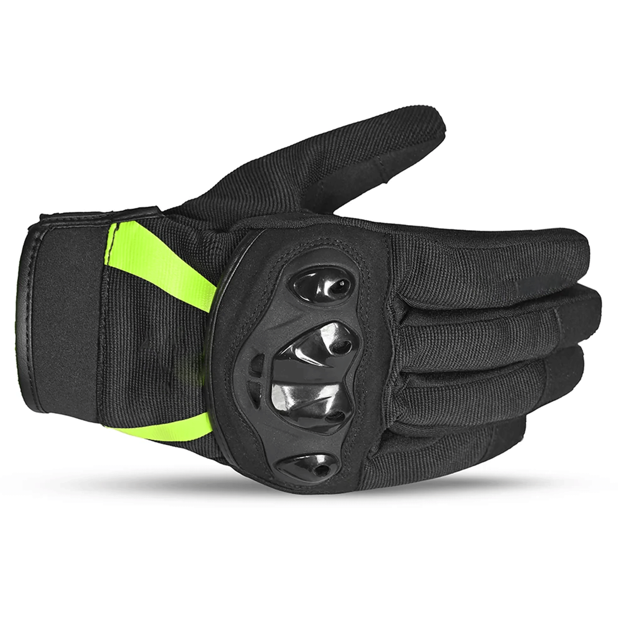 Tactical Vented Hard Knuckle Motorcycle Gloves – Stealth Black & High-Vis Neon Green - Image 2