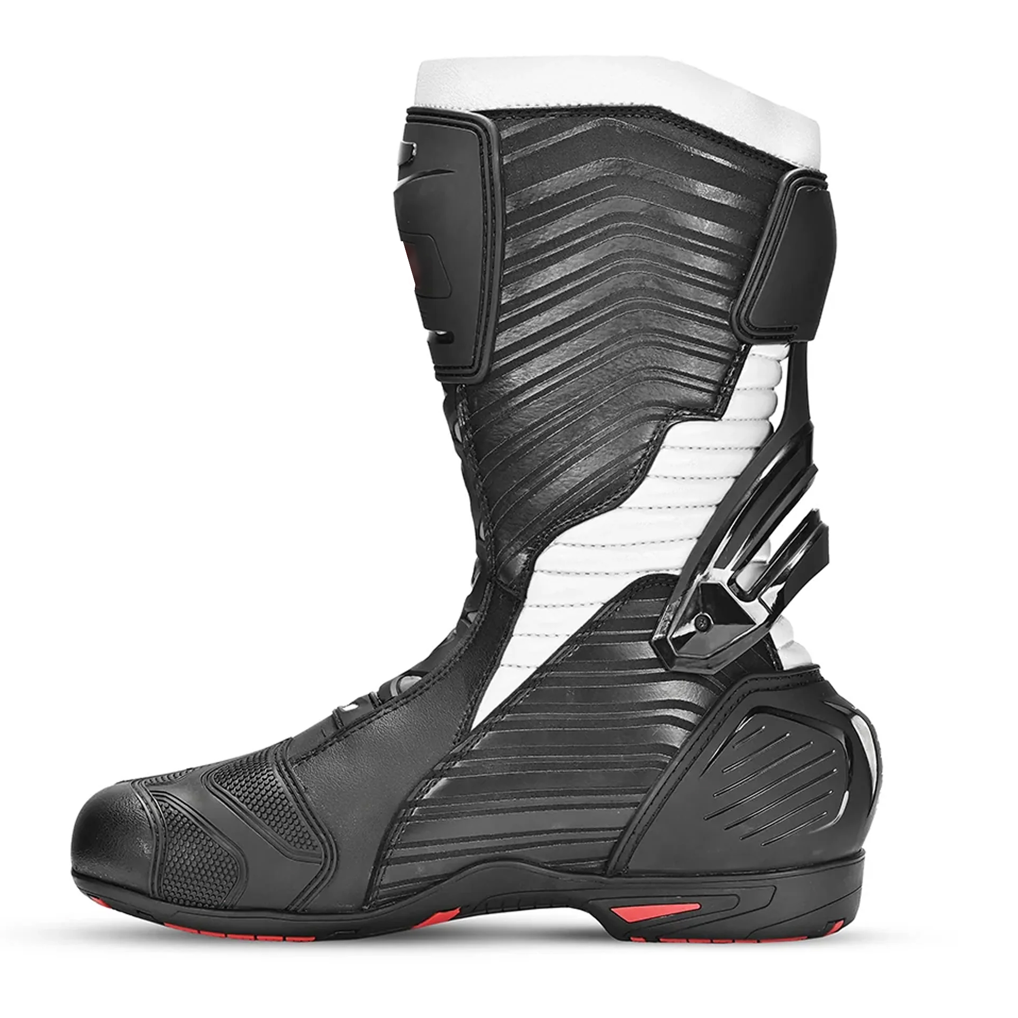 Men's Leather Motorcycle Racing Boots - Black, Grey & White Protective Sport Bike Riding Shoes - Image 3