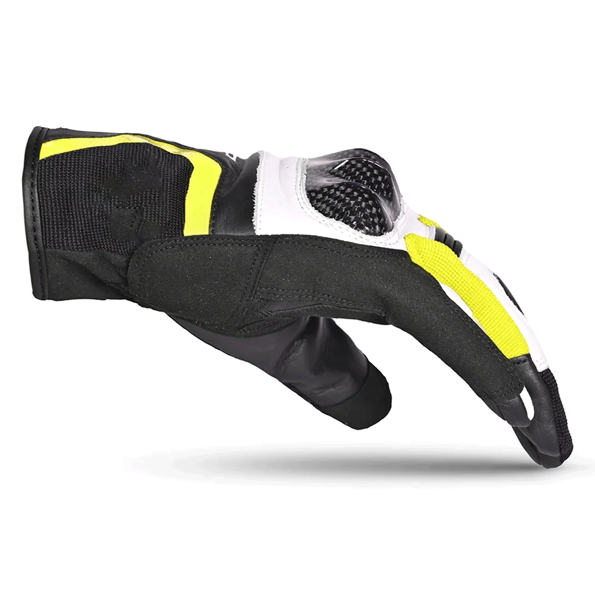 Carbon Fiber Leather & Mesh Sport Motorcycle Gloves – Stealth Black, White & High-Vis Yellow - Image 3