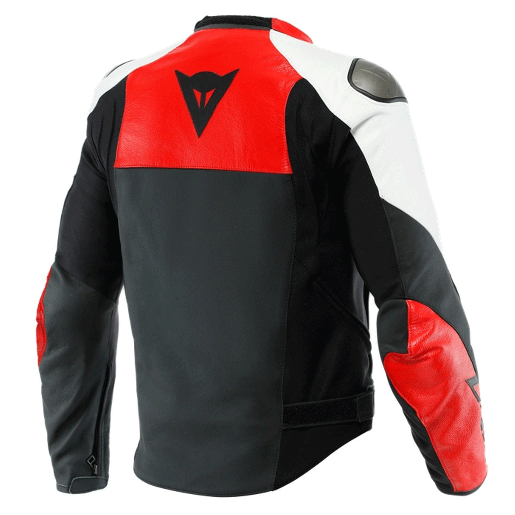 Dainese Racing 3 Leather Motorcycle Jacket Black, White & Red Edition (Forearm Variant) - Image 2