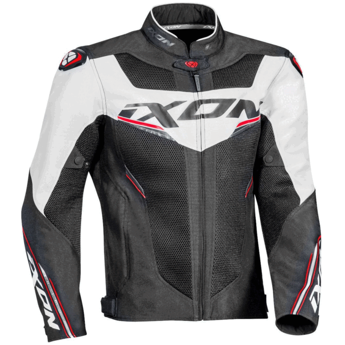 Ixon Gyro Fabric Motorcycle Mesh Jacket Black, White & Red Edition