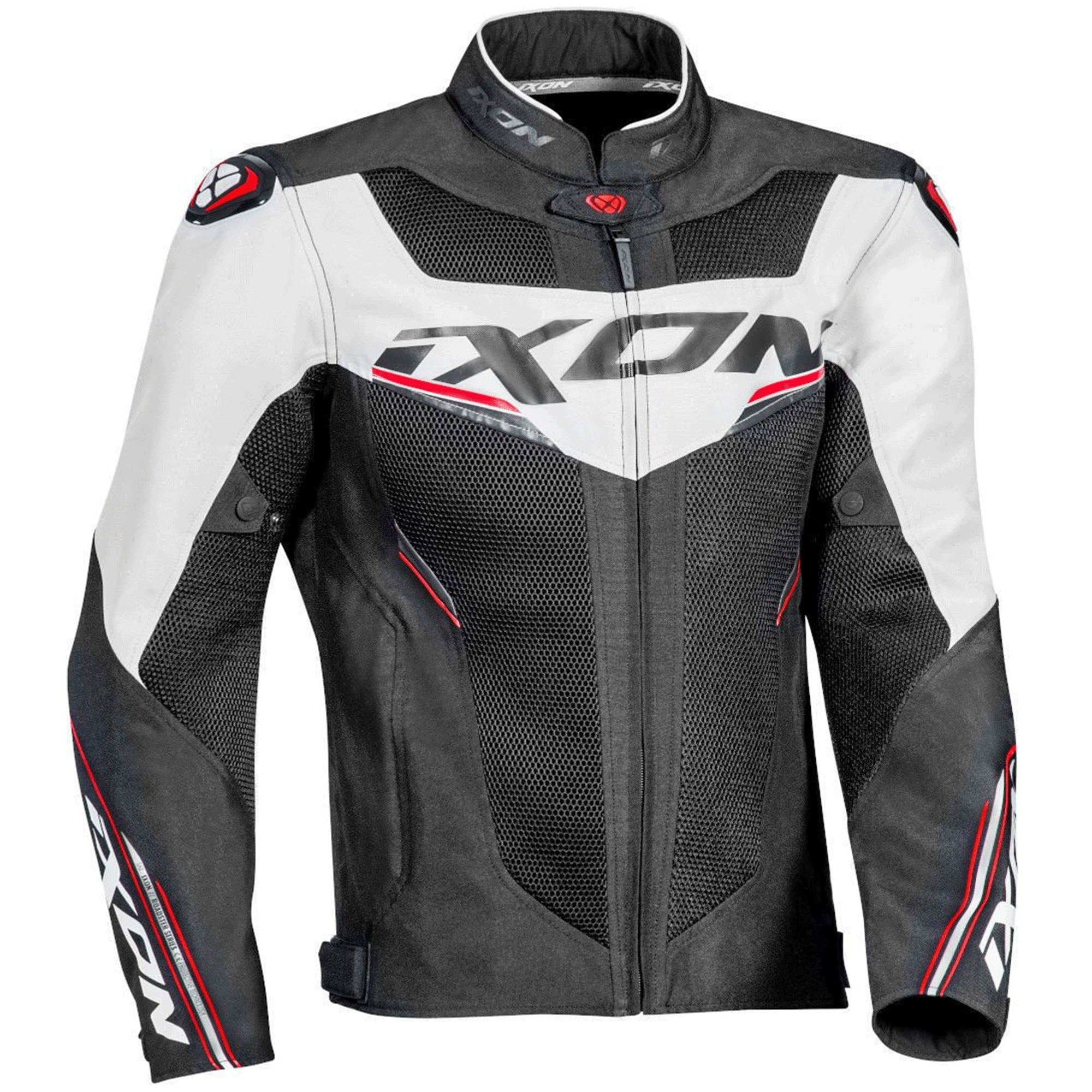 Ixon Gyro Fabric Motorcycle Mesh Jacket Black, White & Red Edition