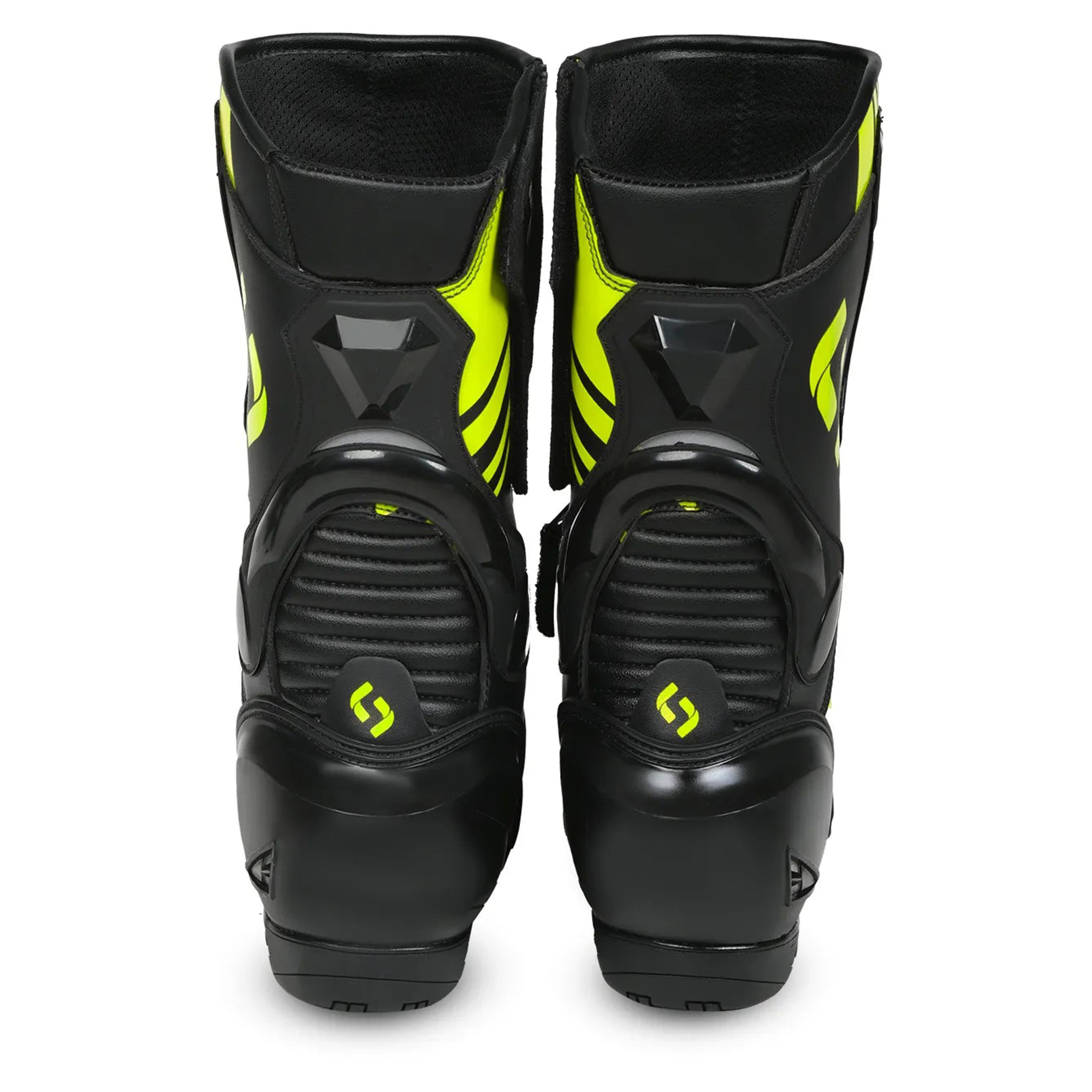 Men's Leather Motorcycle Racing Boots - Black & Neon Yellow Protective Sport Bike Riding Shoes - Image 4