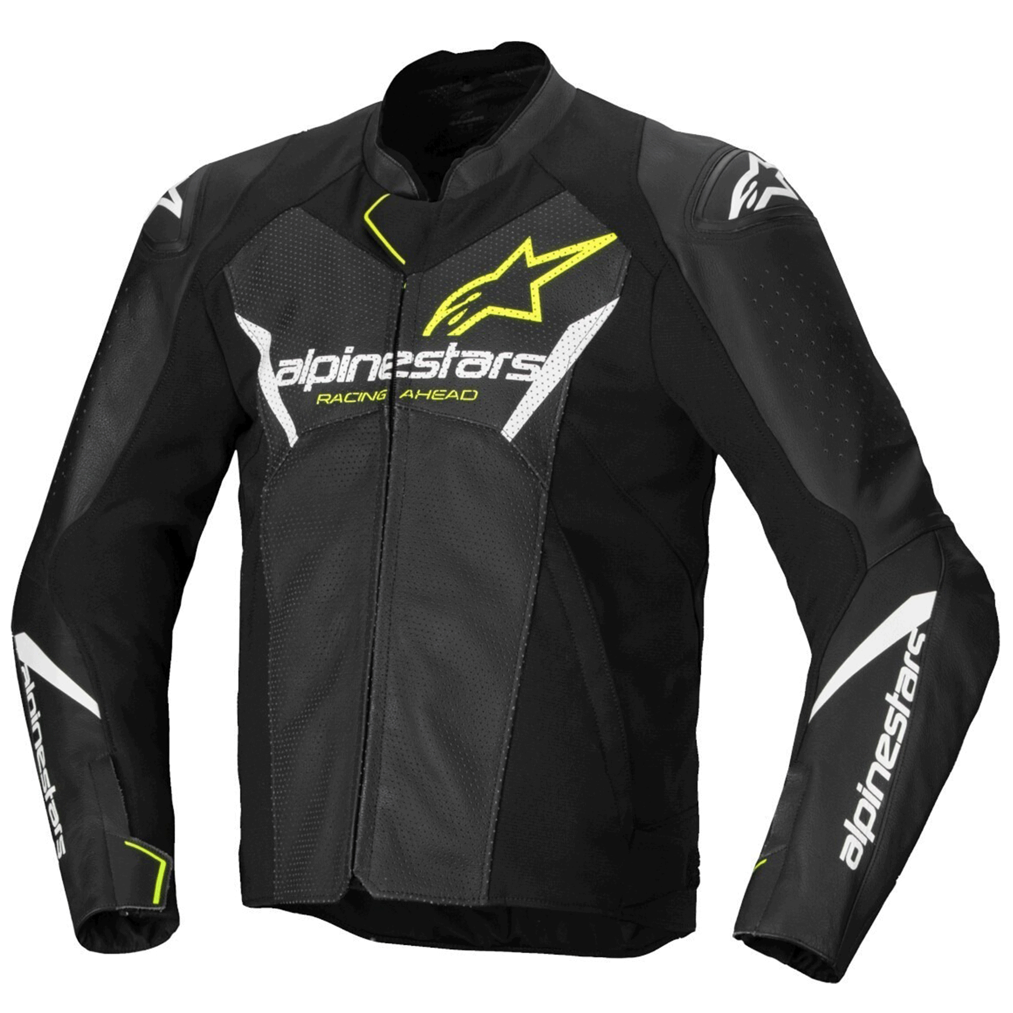 Alpinestars GP Force Racing Ahead Edition Black, White & Yellow Leather Motorcycle Jacket