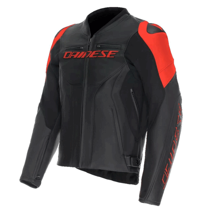 Dainese Racing 4 Leather Motorcycle Jacket Black & Fluorescent Red Edition