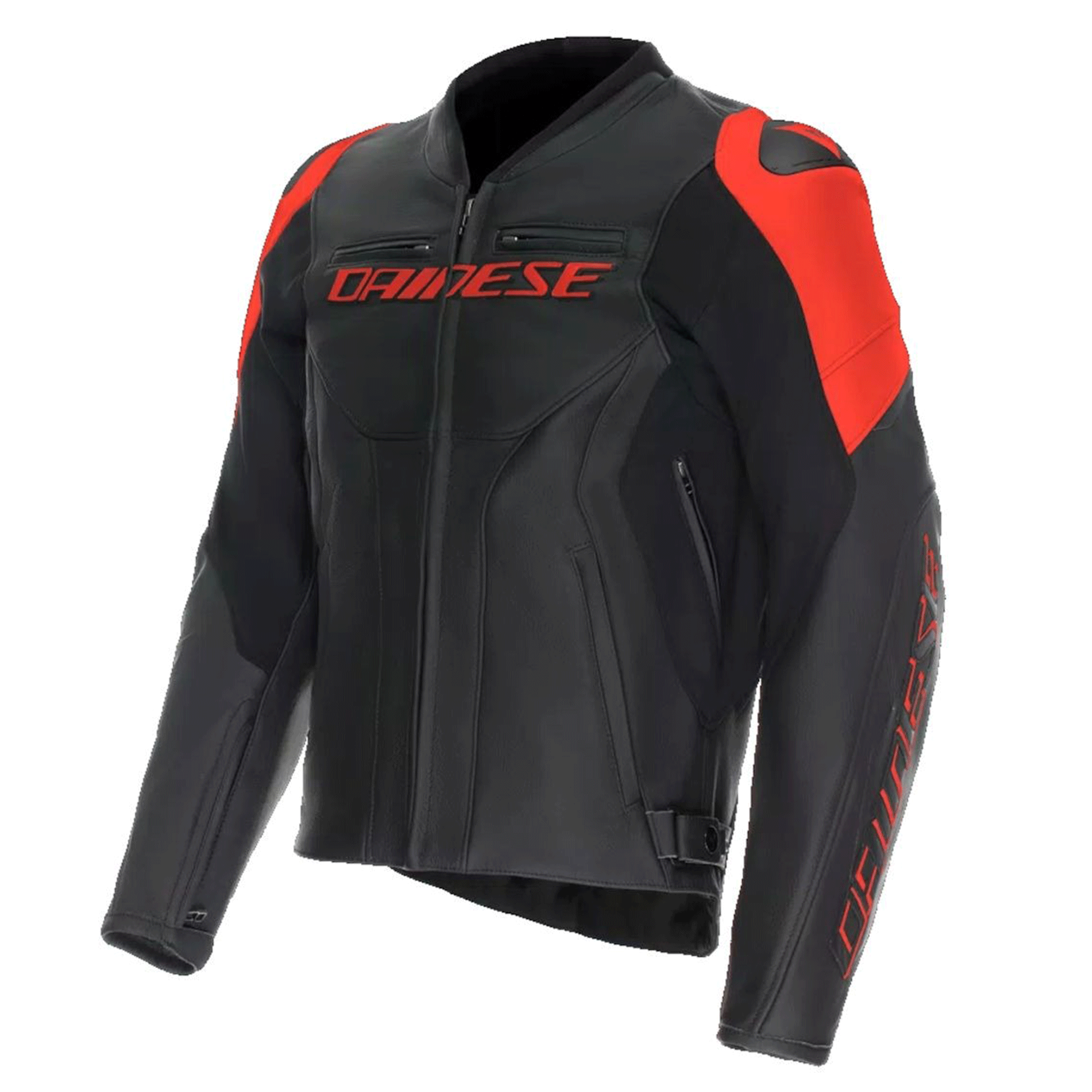 Dainese Racing 4 Leather Motorcycle Jacket Black & Fluorescent Red Edition