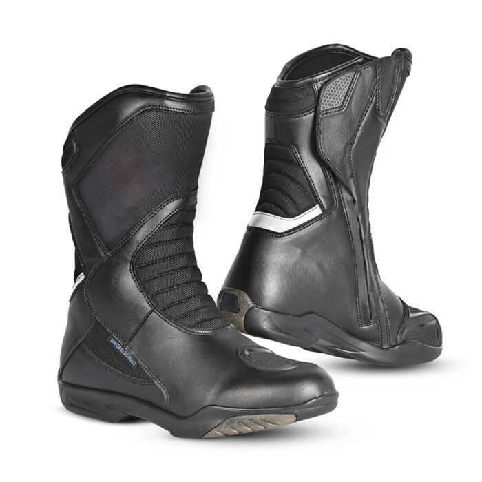 Men's Waterproof Leather Motorcycle Touring Boots - All-Weather Stealth Black Sport Street Riding Shoes