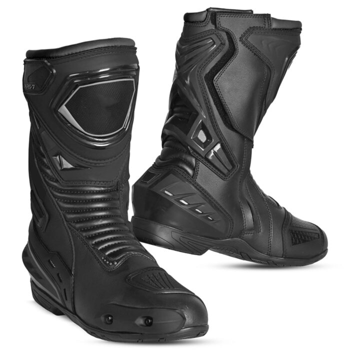 Men's Leather Motorcycle Racing Boots - Matte Black Protective Sport Bike Riding Shoes