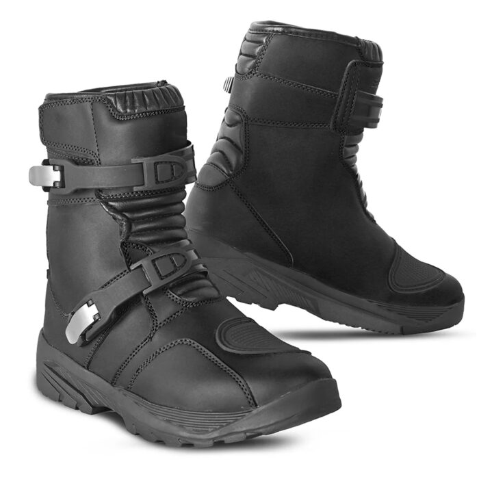 Men's Leather Short Adventure Touring Motorcycle Boots - Stealth Black Dual Sport Urban Riding Shoes
