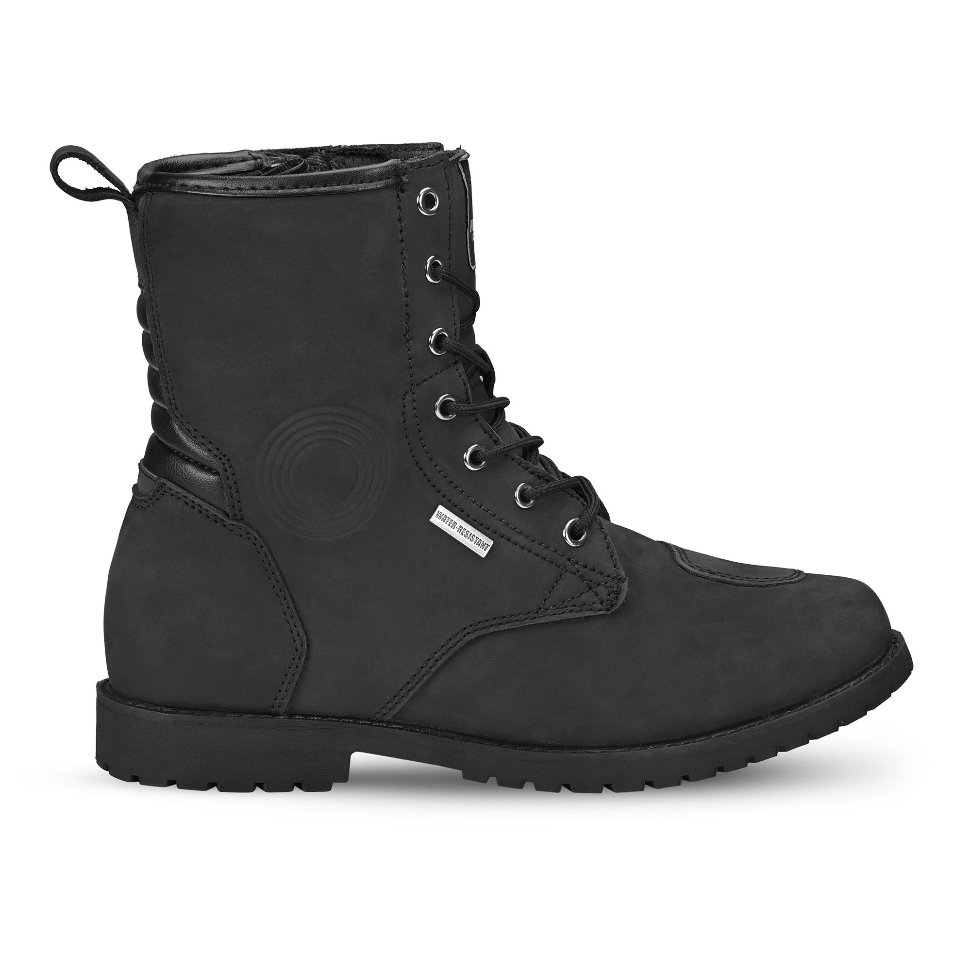 Men's Waterproof Leather Motorcycle Riding Boots - Stealth Black Lace-Up Urban Cruiser Shoes - Image 2