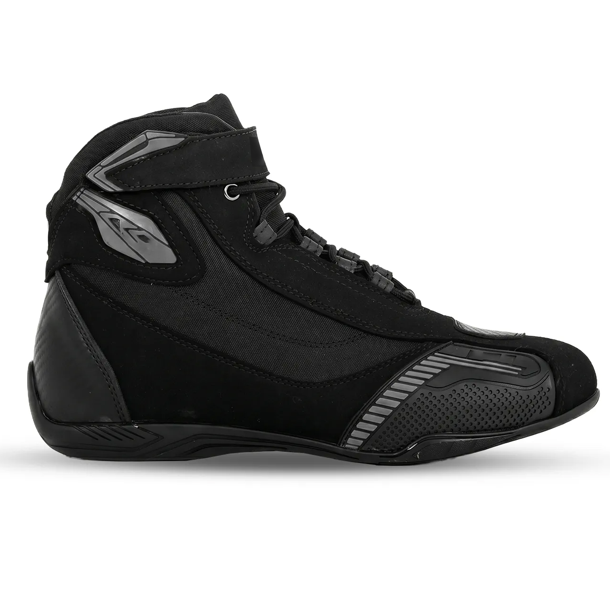 Men's Sport Street Motorcycle Riding Shoes - Stealth Black Short Racing Boots with Ankle Guard & Speed Lacing - Image 2