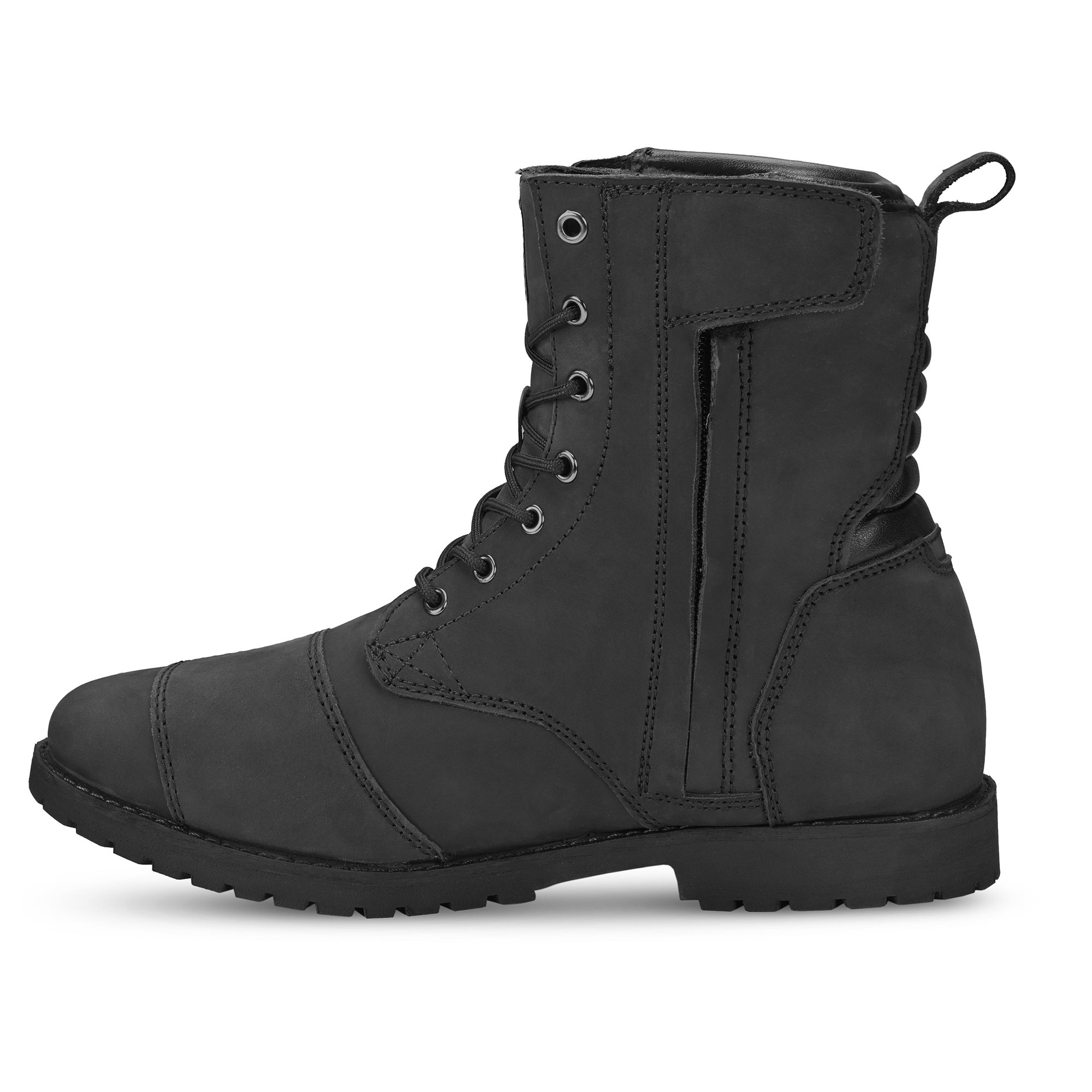 Men's Waterproof Leather Motorcycle Riding Boots - Stealth Black Lace-Up Urban Cruiser Shoes - Image 3