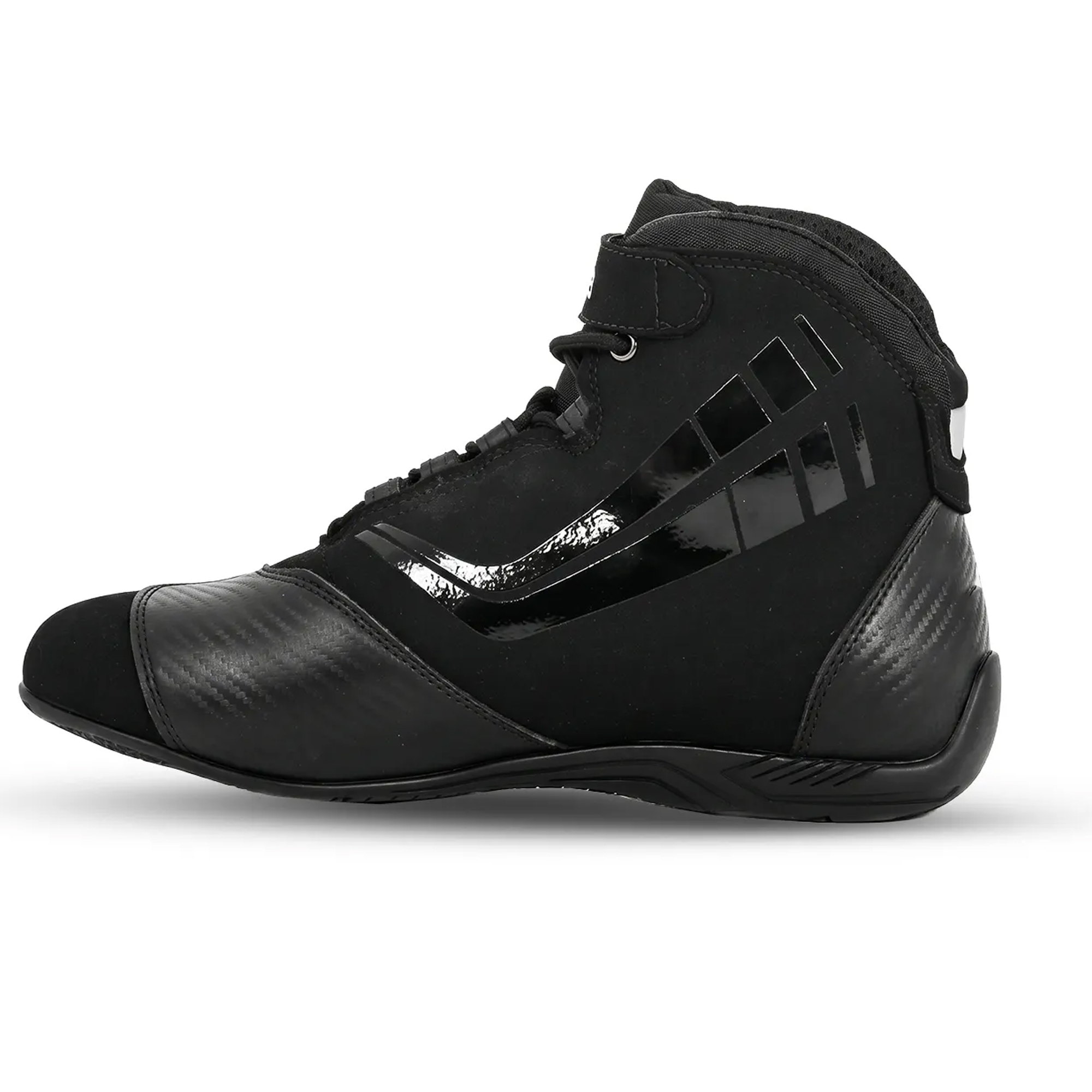 Men's Sport Street Motorcycle Riding Shoes - Stealth Black Short Racing Boots with Ankle Guard & Speed Lacing - Image 3