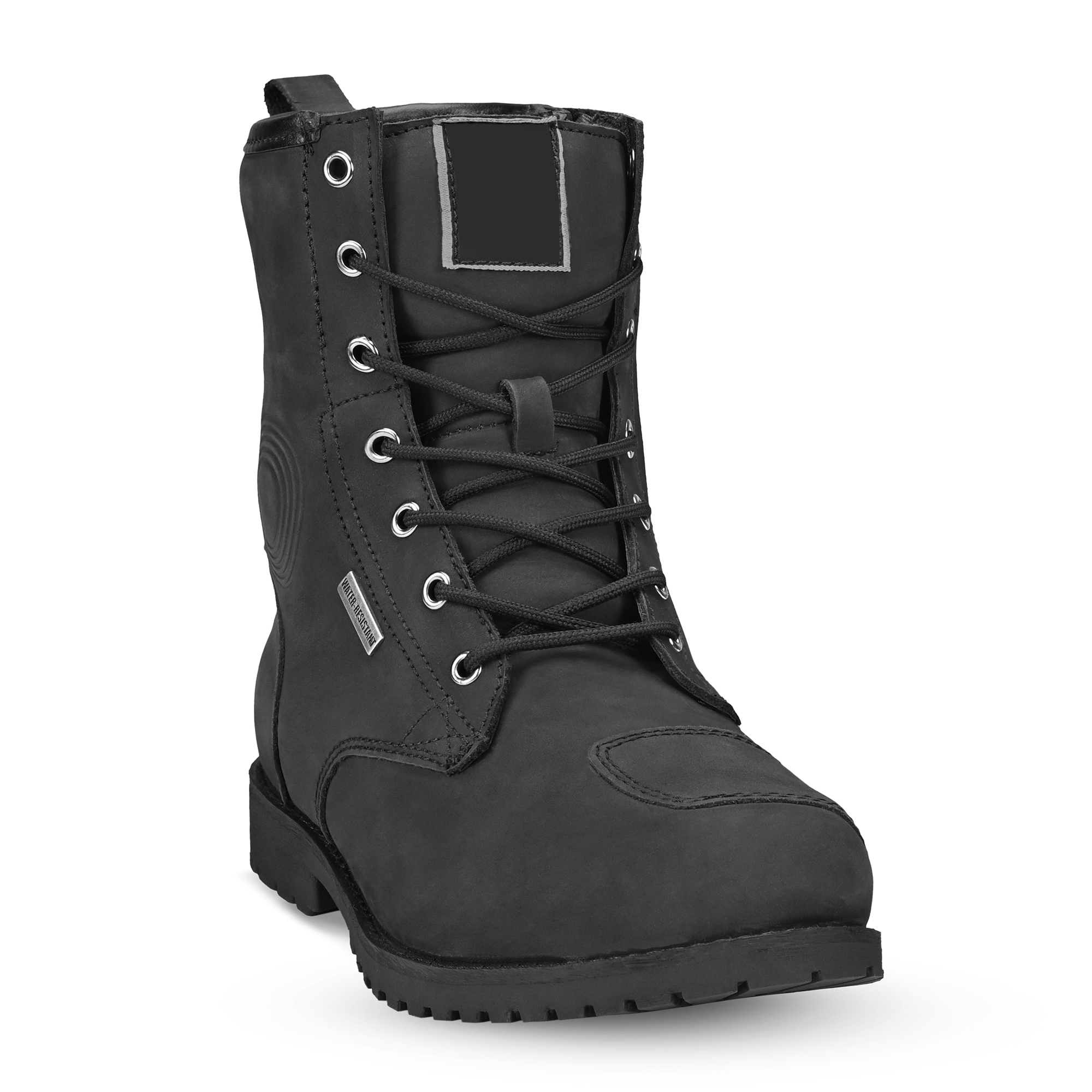 Men's Waterproof Leather Motorcycle Riding Boots - Stealth Black Lace-Up Urban Cruiser Shoes - Image 4