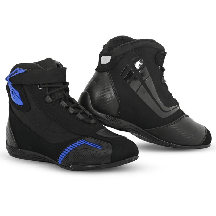 Men's Sport Street Motorcycle Riding Shoes - Black & Red Short Racing Boots with Ankle Guard & Speed Lacing