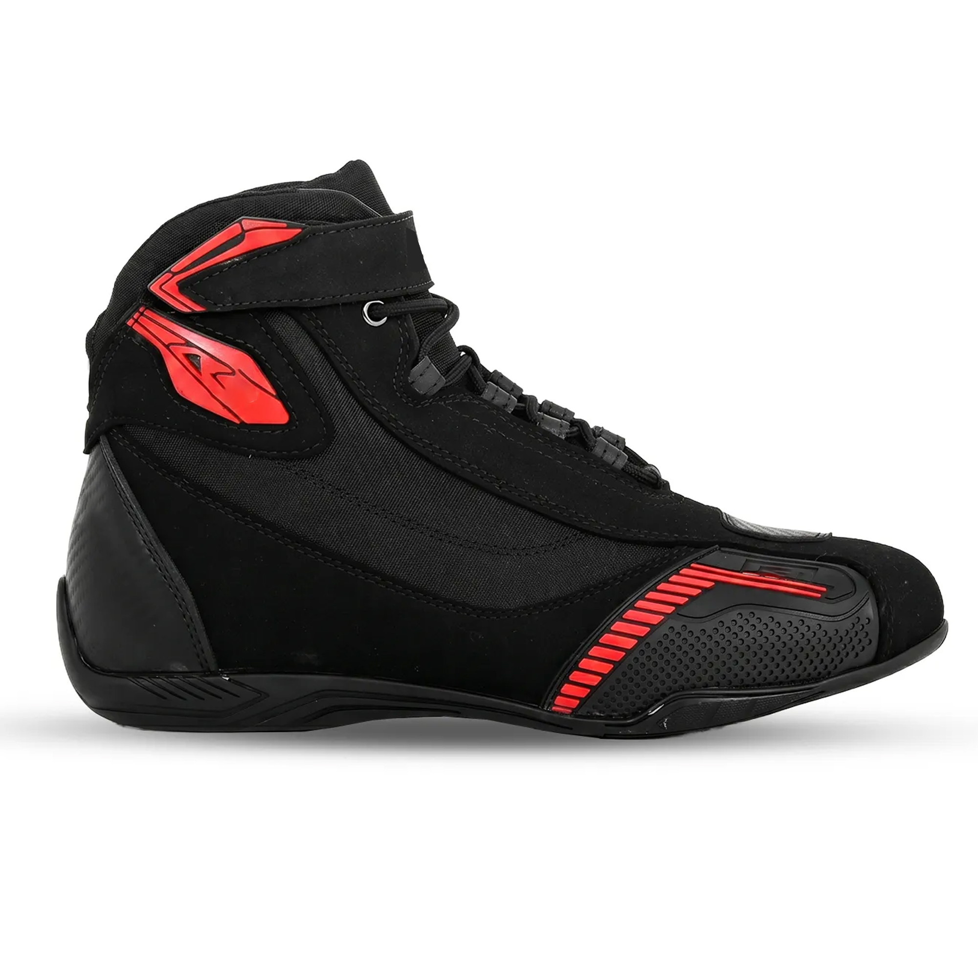Men's Sport Street Motorcycle Riding Shoes - Black & Red Short Racing Boots with Ankle Guard & Speed Lacing - Image 2