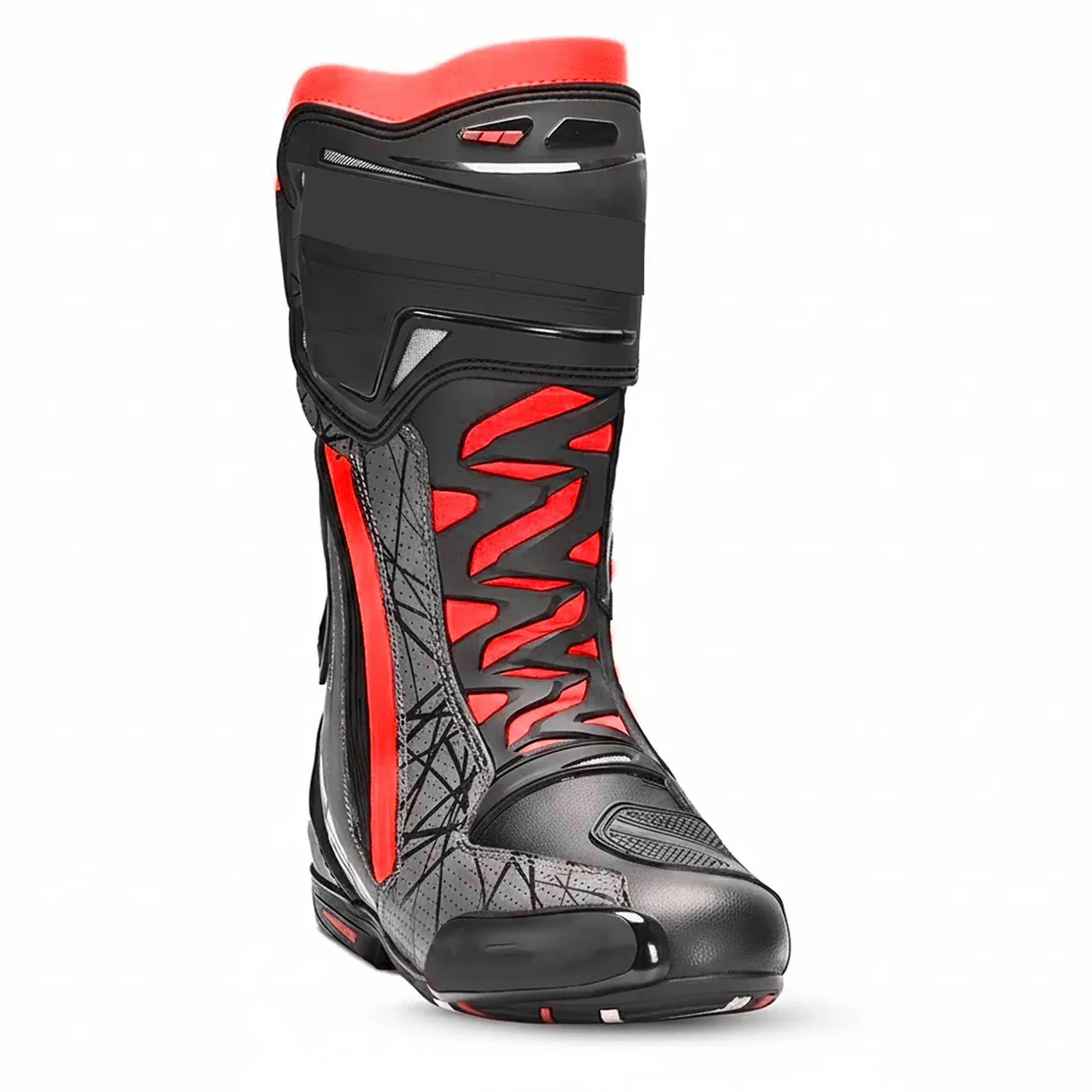 Men's Leather Motorcycle Racing Boots - Black, Grey & Red Protective Sport Bike Riding Shoes - Image 2
