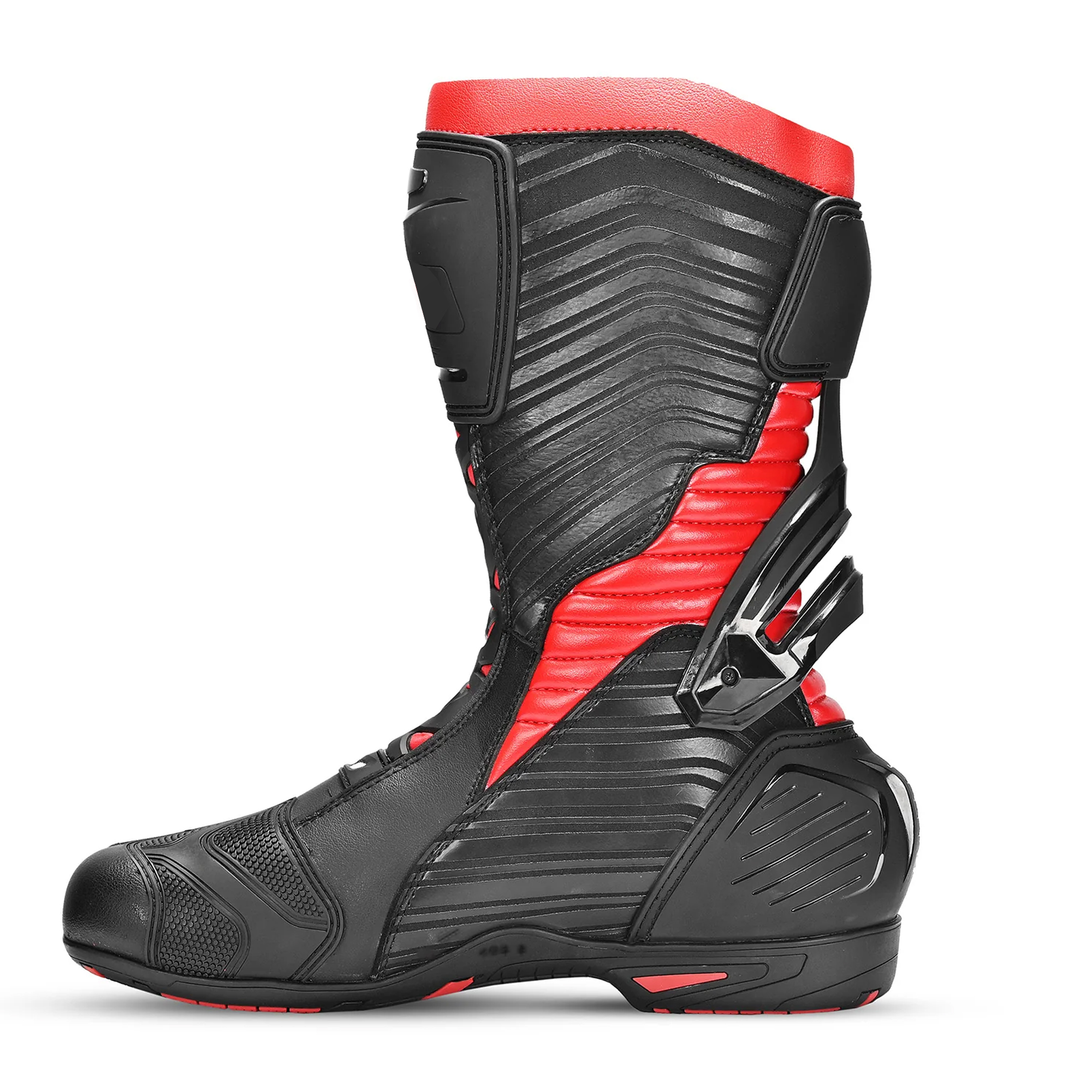 Men's Leather Motorcycle Racing Boots - Black, Grey & Red Protective Sport Bike Riding Shoes - Image 4