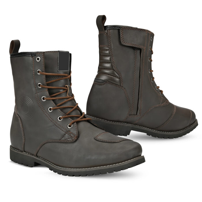Men's Leather Motorcycle Riding Boots - Dark Brown Lace-Up Urban Cruiser Shoes