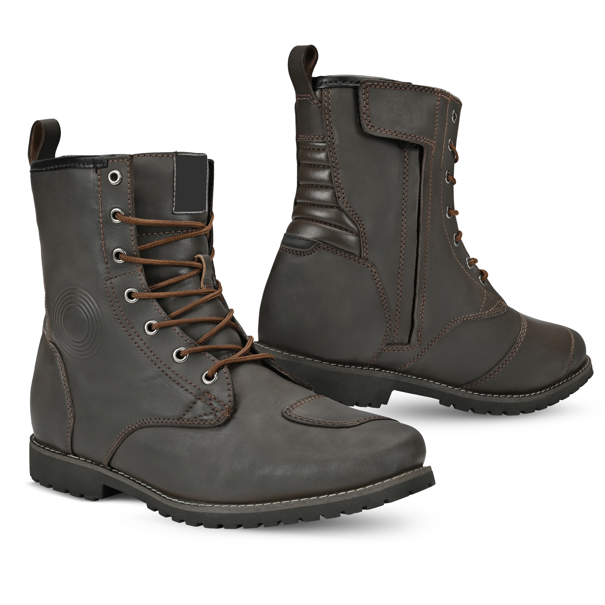 Men's Leather Motorcycle Riding Boots - Dark Brown Lace-Up Urban Cruiser Shoes