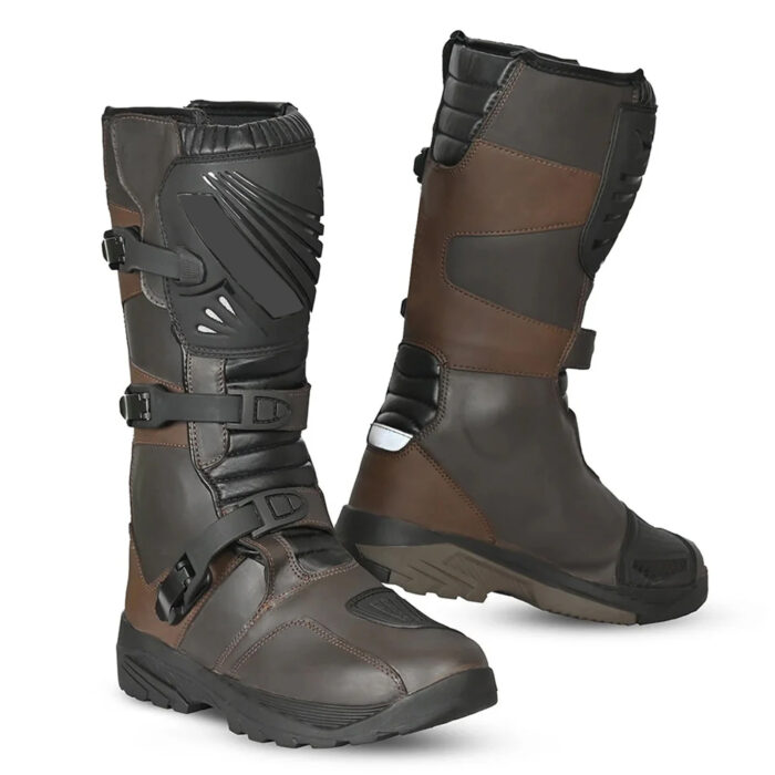 Men's Leather Adventure Touring Motorcycle Boots - Brown Dual Sport Enduro Motocross Riding Shoes