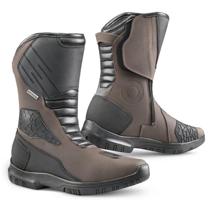 Men's Waterproof Leather Motorcycle Touring Boots - Brown & Black All-Weather Sport Street Riding Shoes