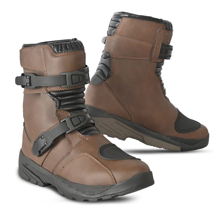 Men's Leather Short Adventure Touring Motorcycle Boots - Brown Dual Sport Urban Riding Shoes