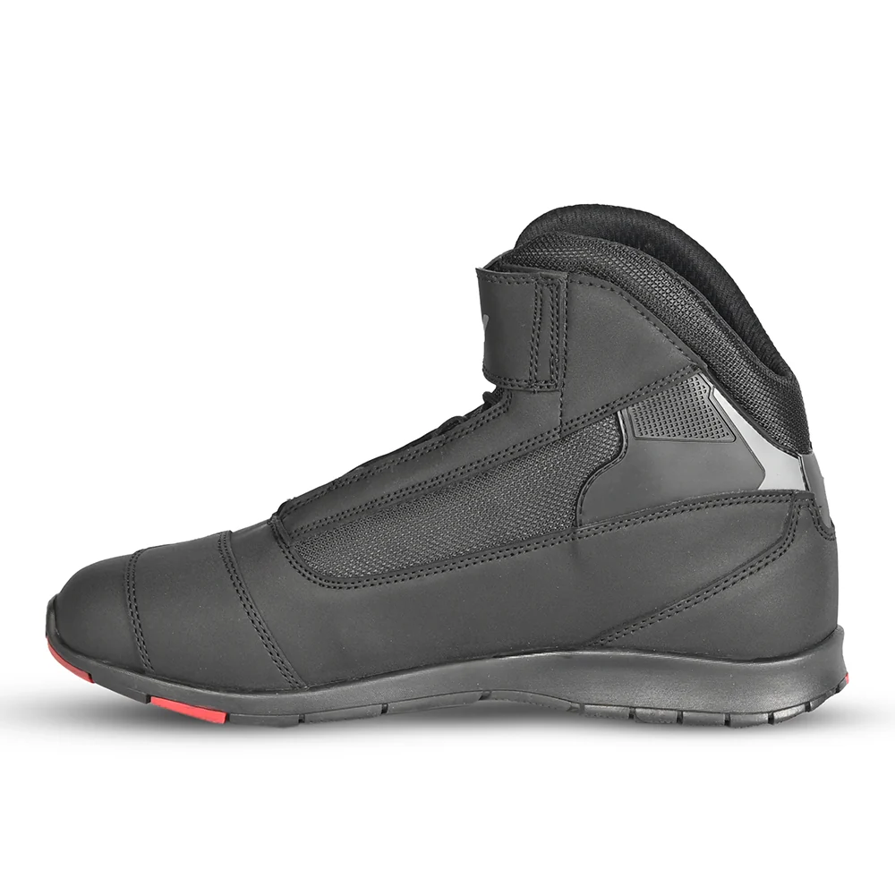 Sport Touring Leather & Mesh Motorcycle Riding Shoes – Stealth Black & Red Accent - Image 3
