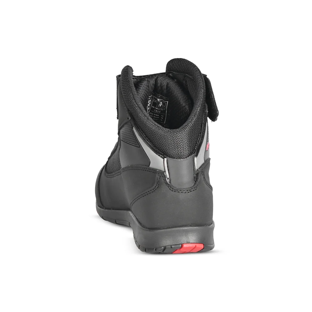 Sport Touring Leather & Mesh Motorcycle Riding Shoes – Stealth Black & Red Accent - Image 5