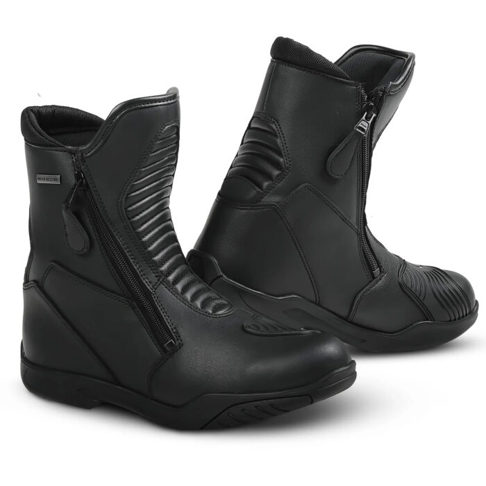 Men's Waterproof Leather Motorcycle Riding Boots - Stealth Black Short Sport Touring Street Shoes