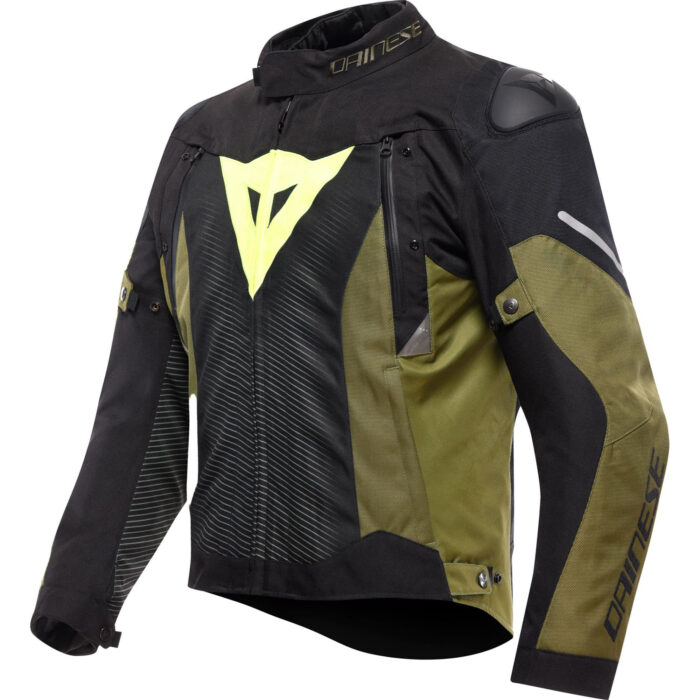 Dainese Super Sprint D-Dry Waterproof Motorcycle Jacket - Stealth Black, Army Green & Fluo Yellow