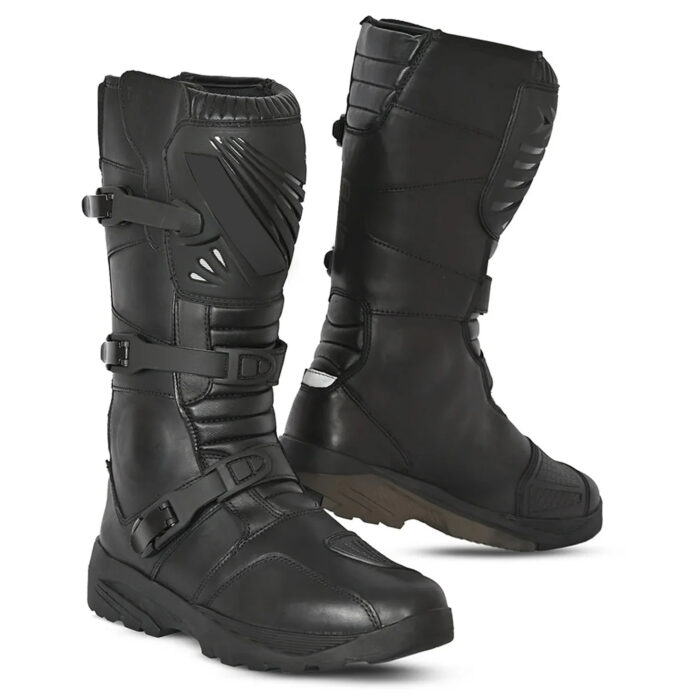 Men's Leather Adventure Touring Motorcycle Boots - Stealth Black Dual Sport Enduro Motocross Riding Shoes