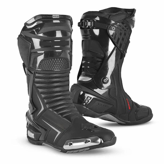 Men's Leather Motorcycle Racing Boots - Stealth Black Protective Sport Bike Riding Shoes