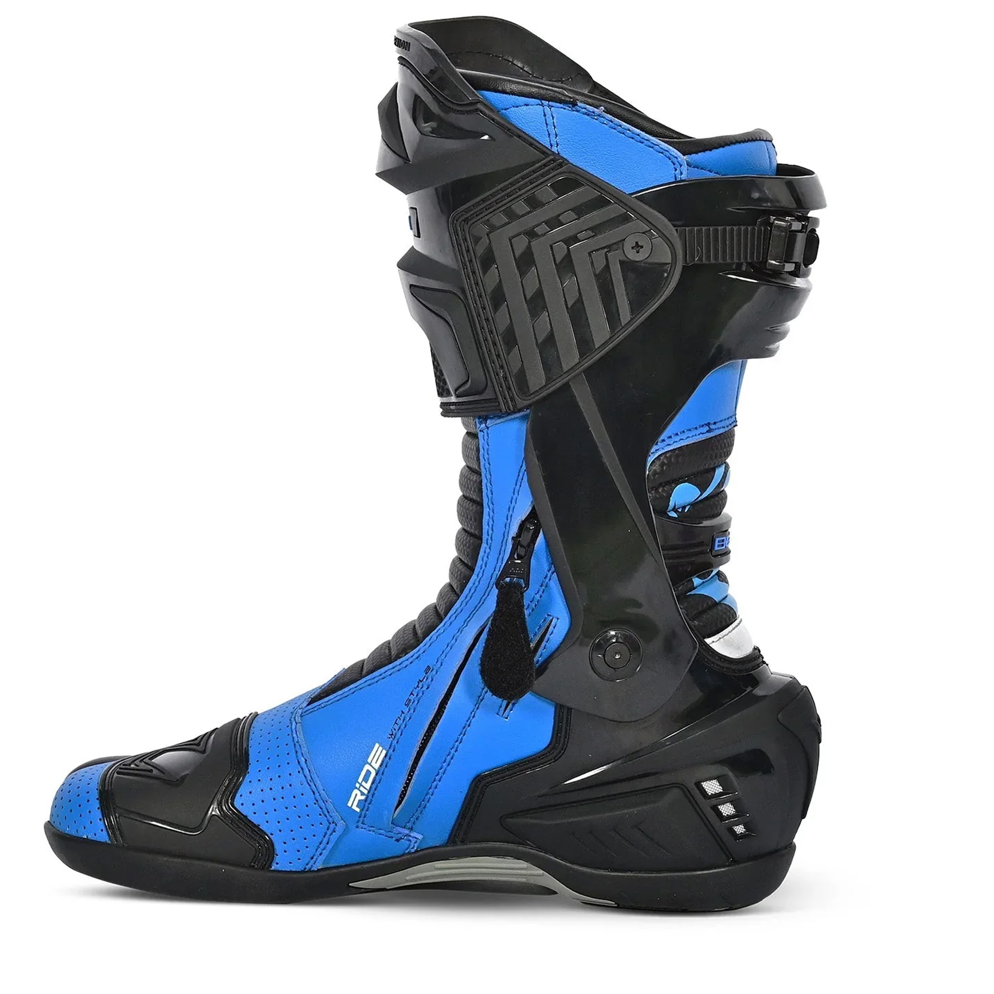 Men's Leather Motorcycle Racing Boots - Black & Blue Protective Sport Bike Riding Shoes - Image 2
