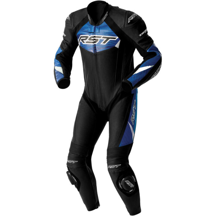 RST Tractech Evo D3O Perforated One-Piece Motorcycle Leather Suit - Black & Blue Edition