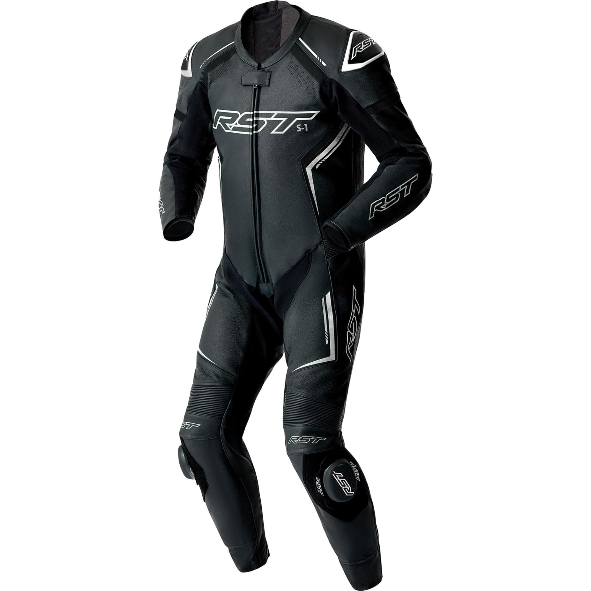 RST S1 D3O Perforated One-Piece Motorcycle Leather Suit - Black & White Edition