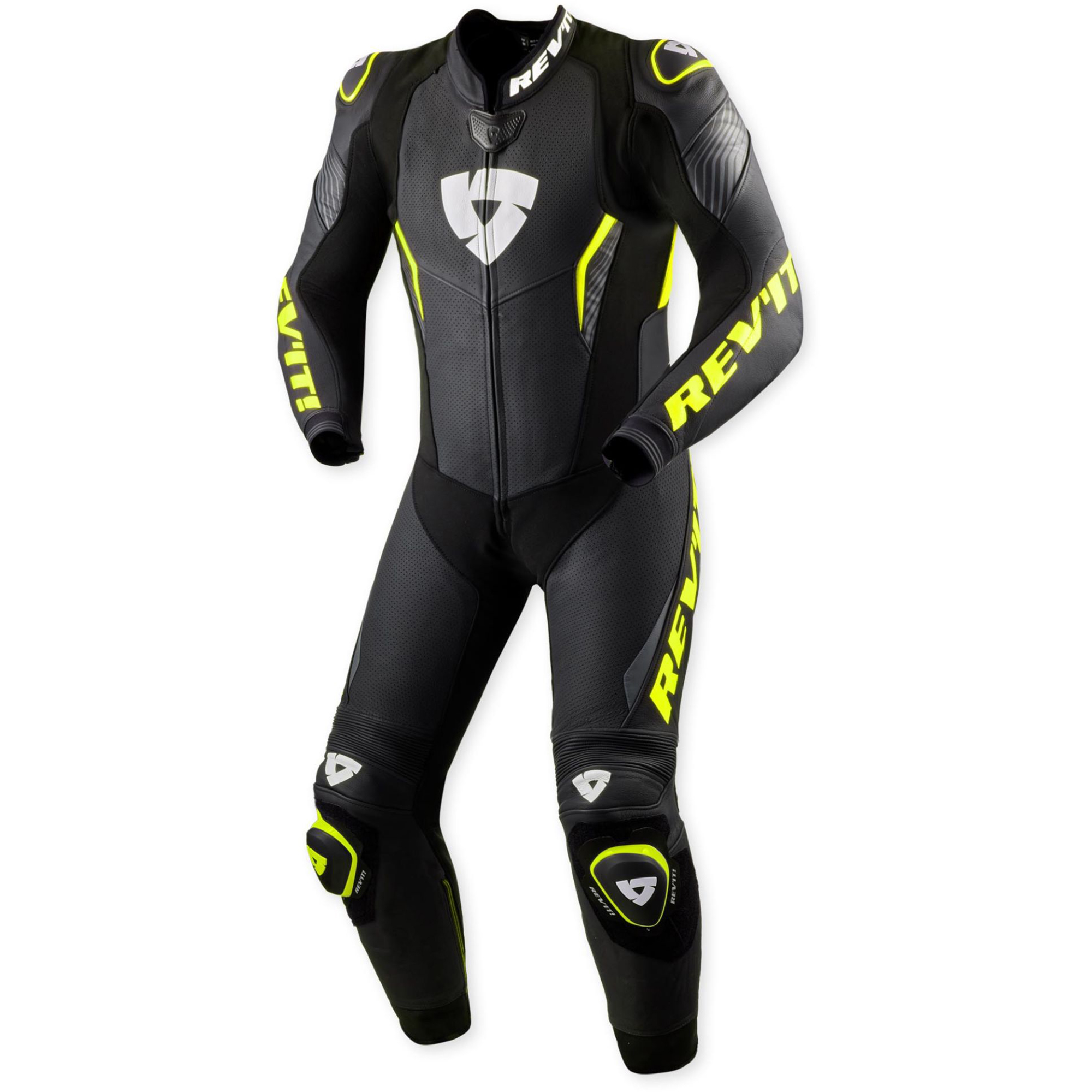 REV'IT! Argon 3 Perforated One-Piece Motorcycle Leather Suit - Matte Black & Neon Yellow Edition