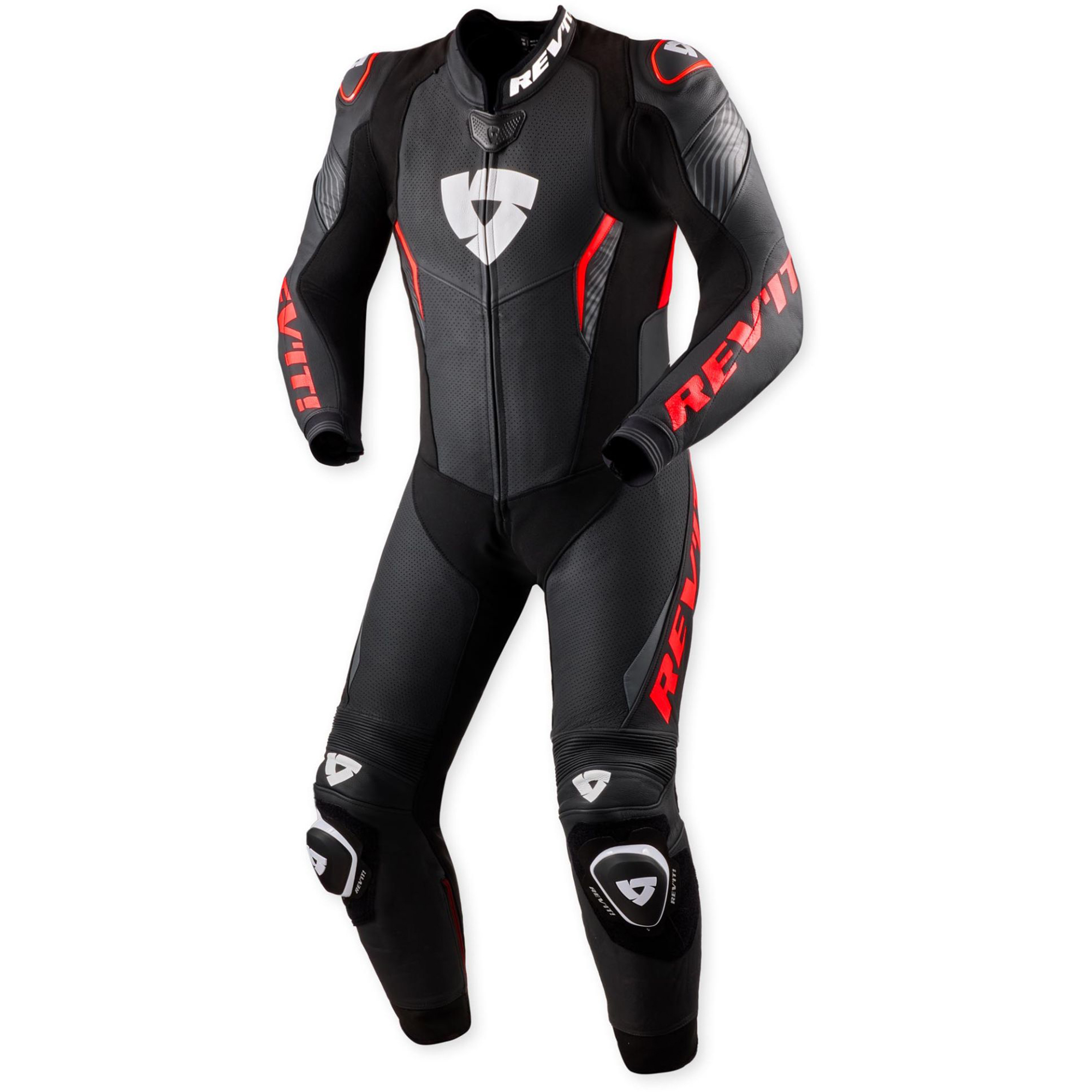 REV'IT! Argon 3 Perforated One-Piece Motorcycle Leather Suit - Matte Black & Racing Red Edition