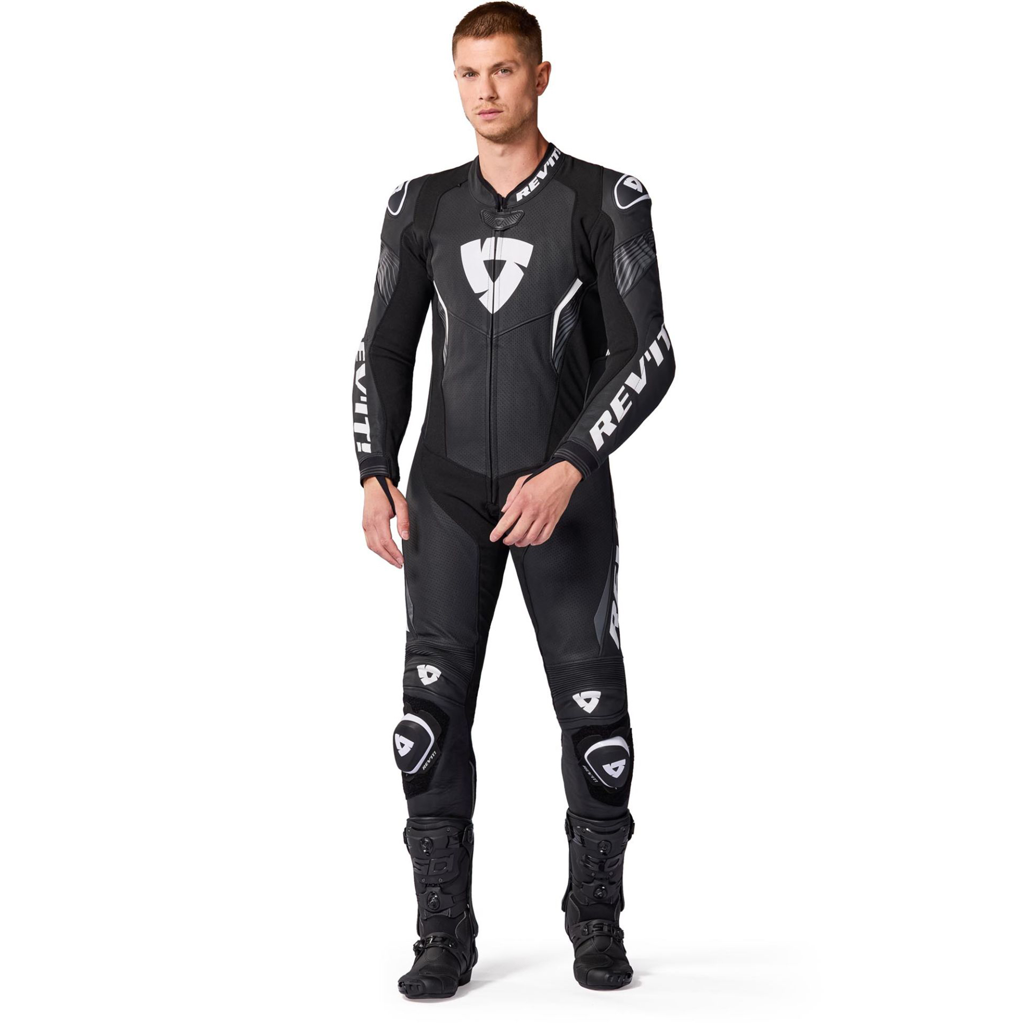 REV'IT! Argon 3 Perforated One-Piece Motorcycle Leather Suit - Matte Black & Stealth White Edition - Image 3