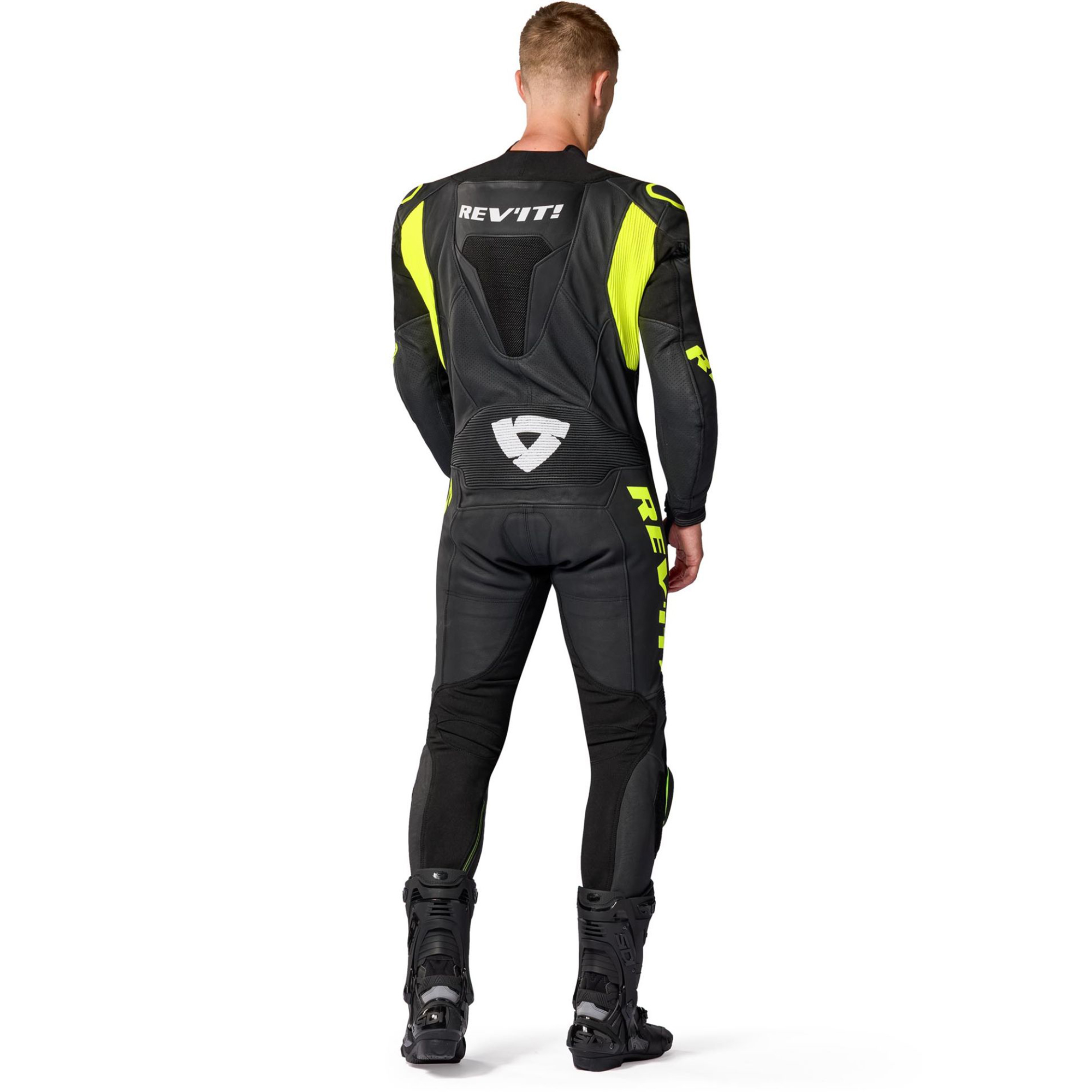 REV'IT! Argon 3 Perforated One-Piece Motorcycle Leather Suit - Matte Black & Neon Yellow Edition - Image 4