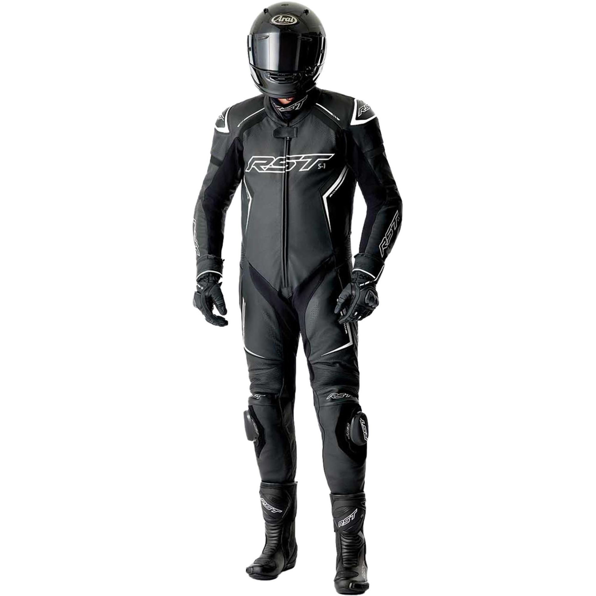 RST S1 D3O Perforated One-Piece Motorcycle Leather Suit - Black & White Edition - Image 3