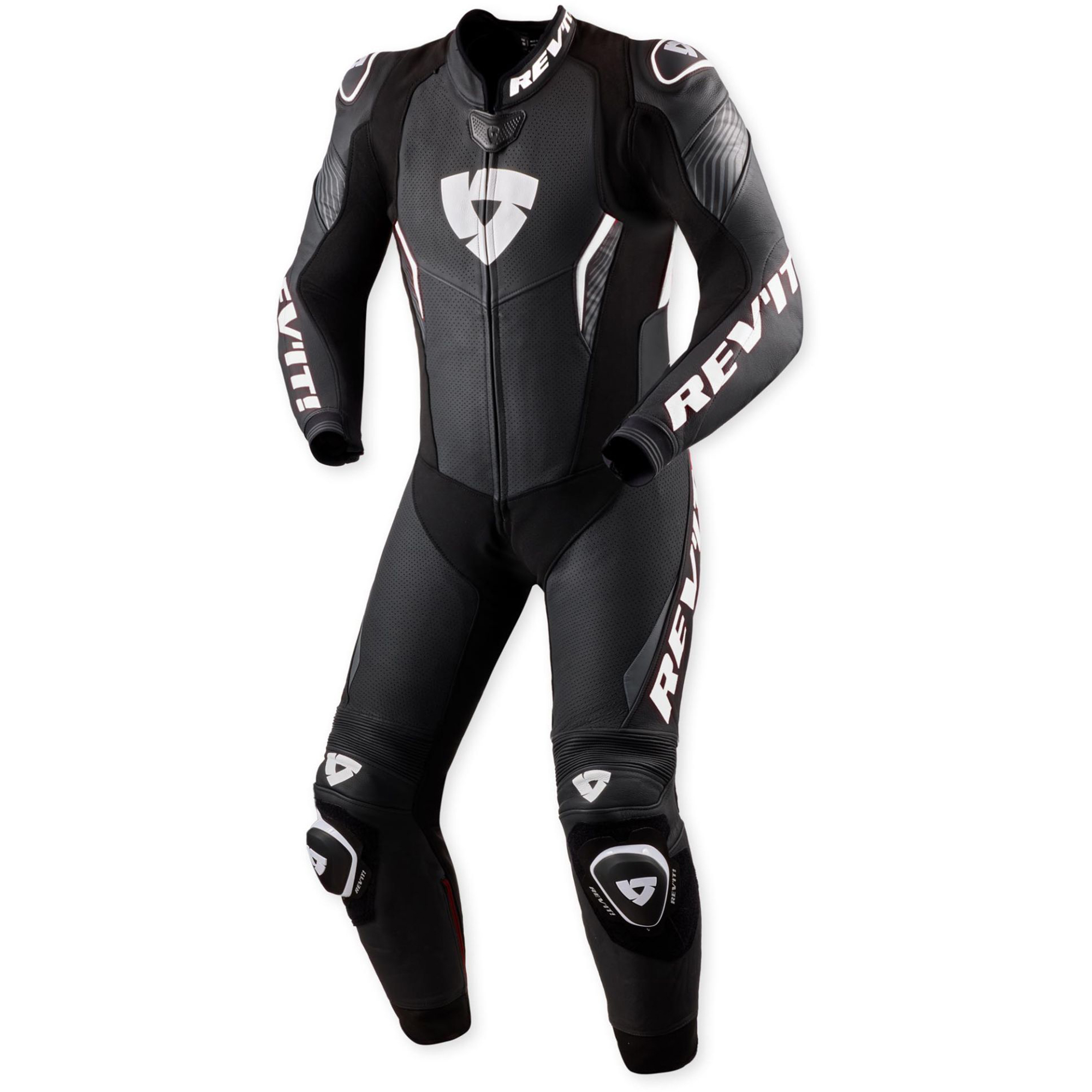 REV'IT! Argon 3 Perforated One-Piece Motorcycle Leather Suit - Matte Black & Stealth White Edition