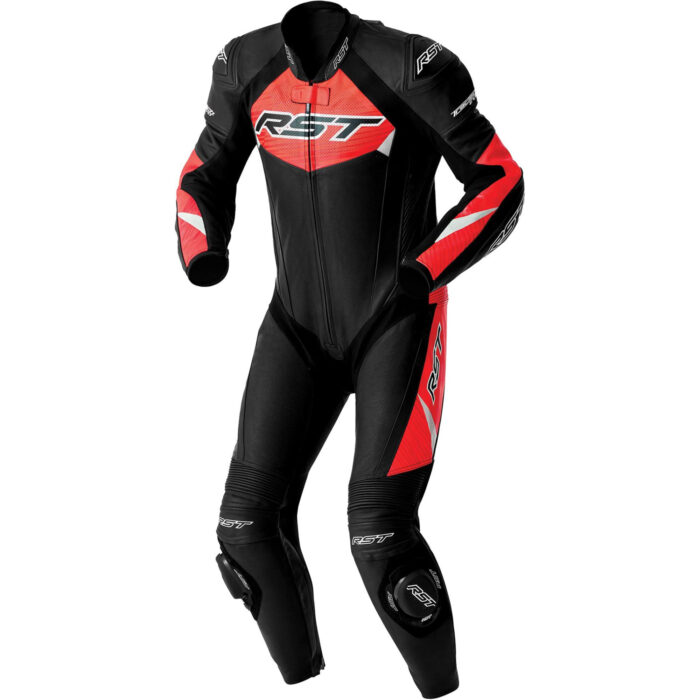 RST Tractech Evo D3O Perforated One-Piece Motorcycle Leather Suit - Black & Racing Red Edition