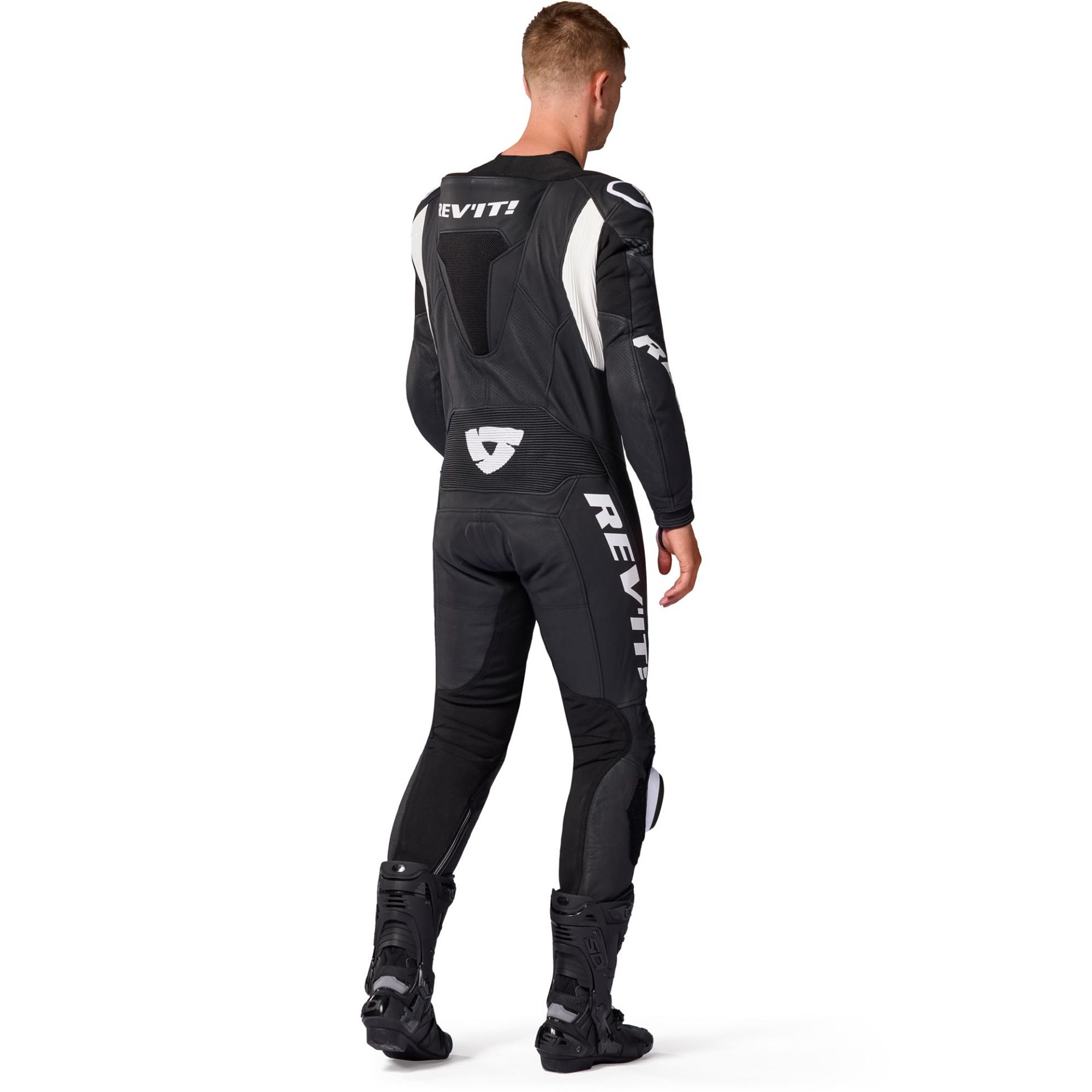 REV'IT! Argon 3 Perforated One-Piece Motorcycle Leather Suit - Matte Black & Stealth White Edition - Image 2