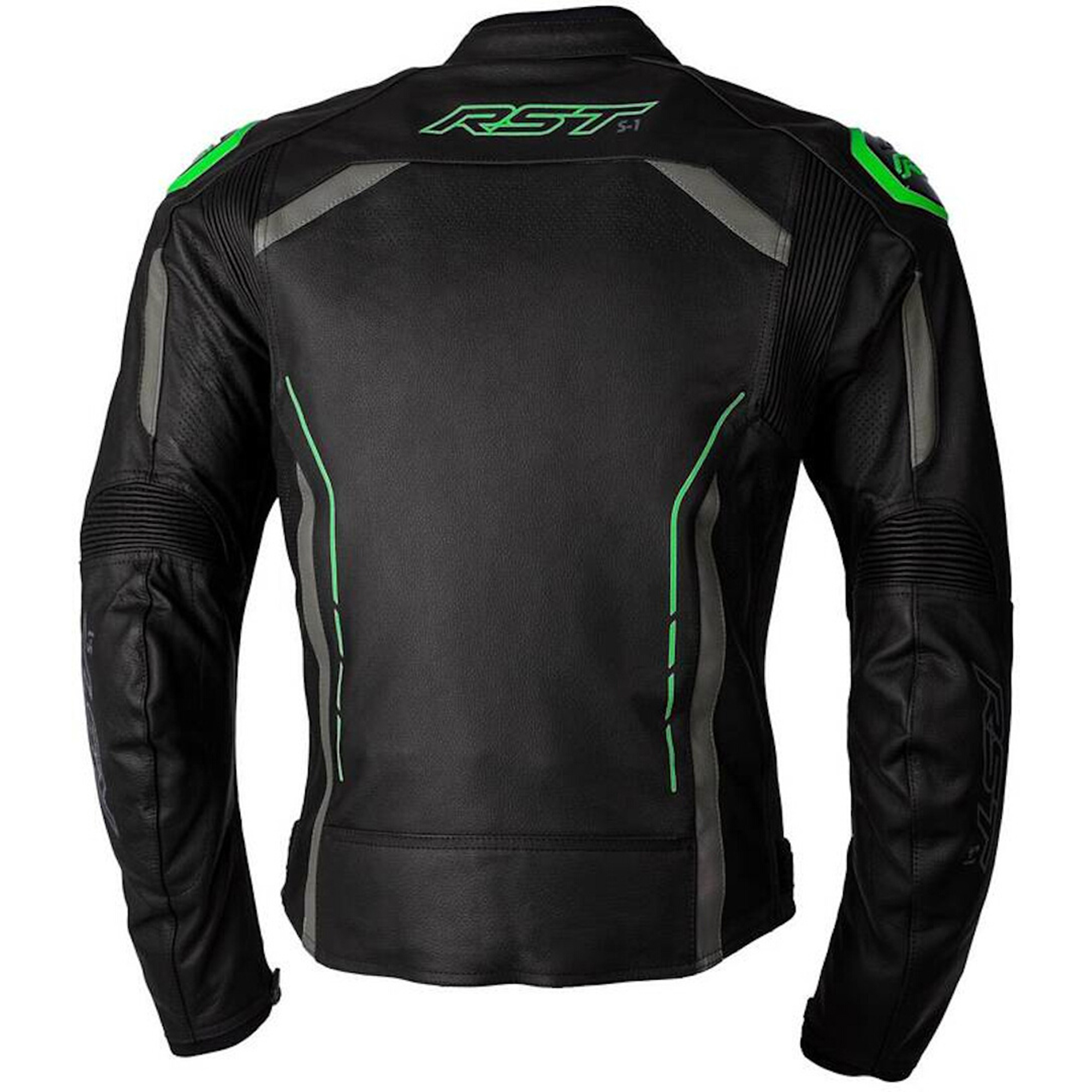 RST S1 Motorcycle Leather Jacket - Black & Bold Green Sport - Image 2