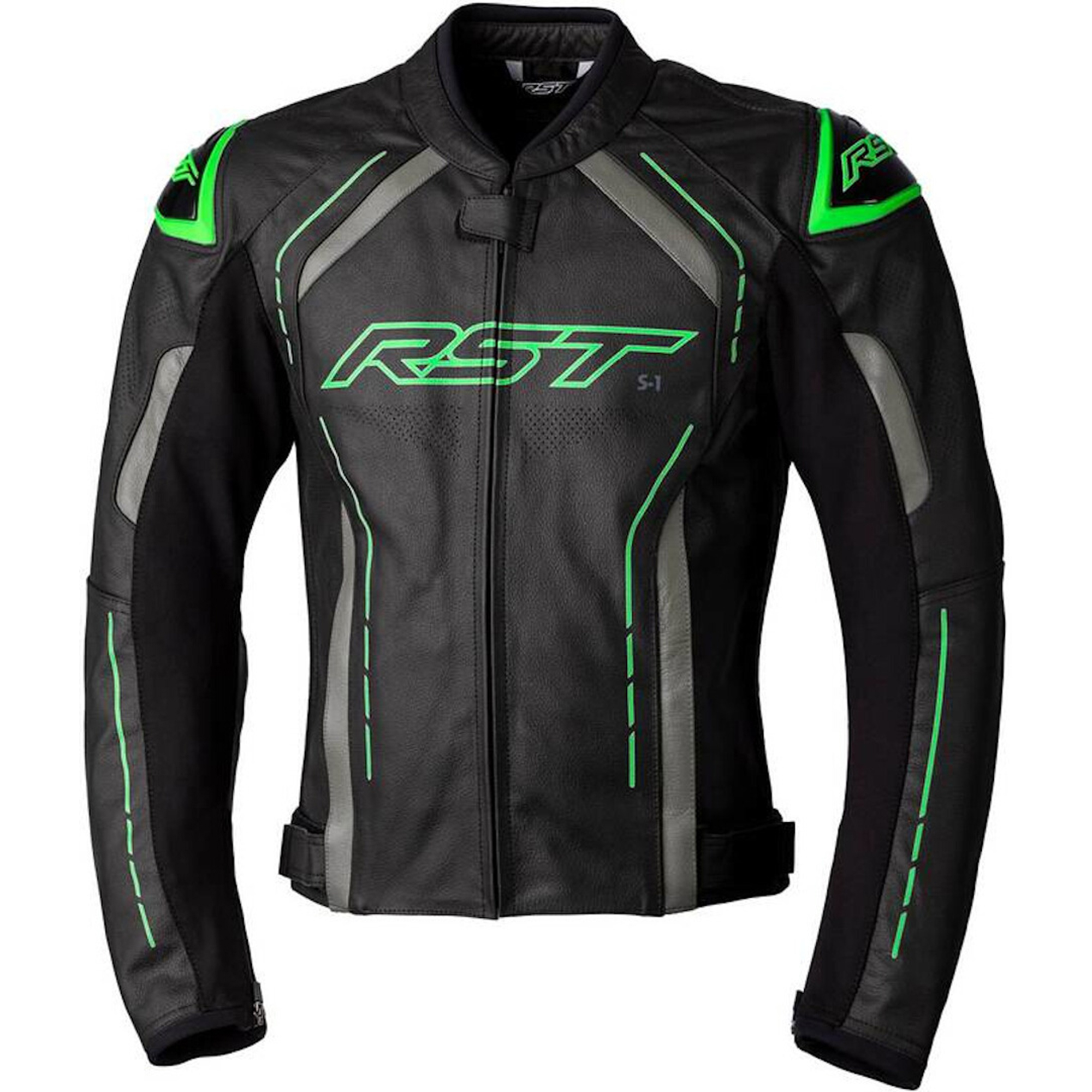 RST S1 Motorcycle Leather Jacket - Black & Bold Green Sport