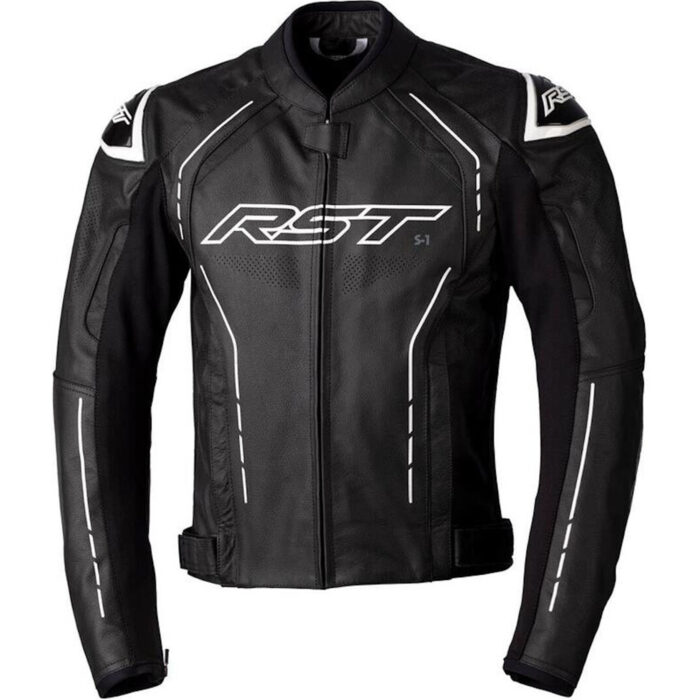 RST S1 Motorcycle Leather Jacket - Black & Gloss White Sport